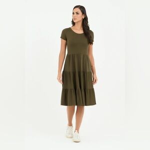 (B4) NWOT SHEIN Curve Dark Olive Green Tiered Casual Dress‎ 1XL 16